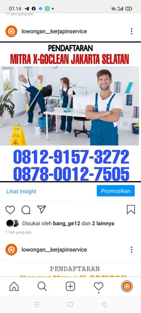 Lowongan Cleaning Service Online By Gojek Business Partner Terbaik, Aman, dan Terpercaya Cibarusah Bekasi WA 0878 0012 2705